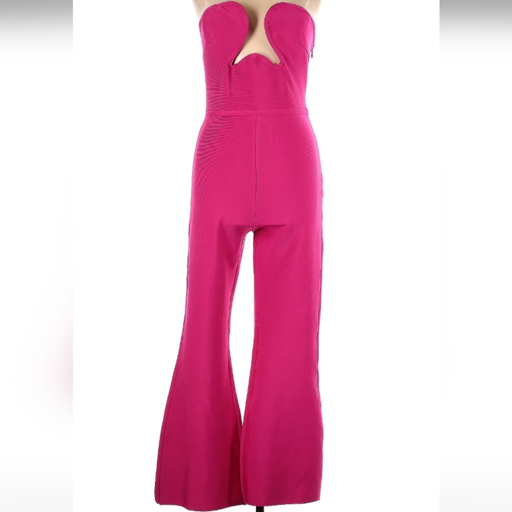 Karen Millen Petite Large Magenta Pink Bandage Bodycon Jumpsuit Strapless Plunge